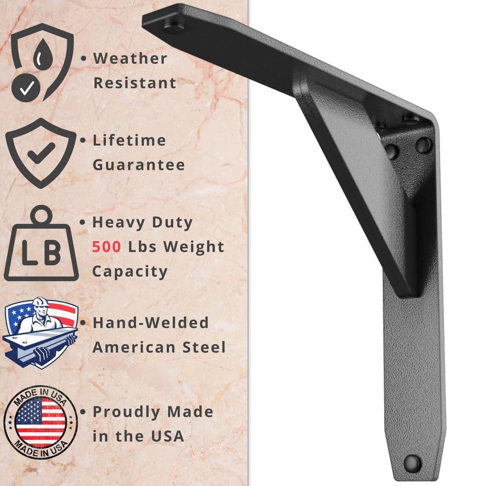 Jetstream 8 in. L Black Iron Heavy Duty Shelf Bracket (2-Pack)