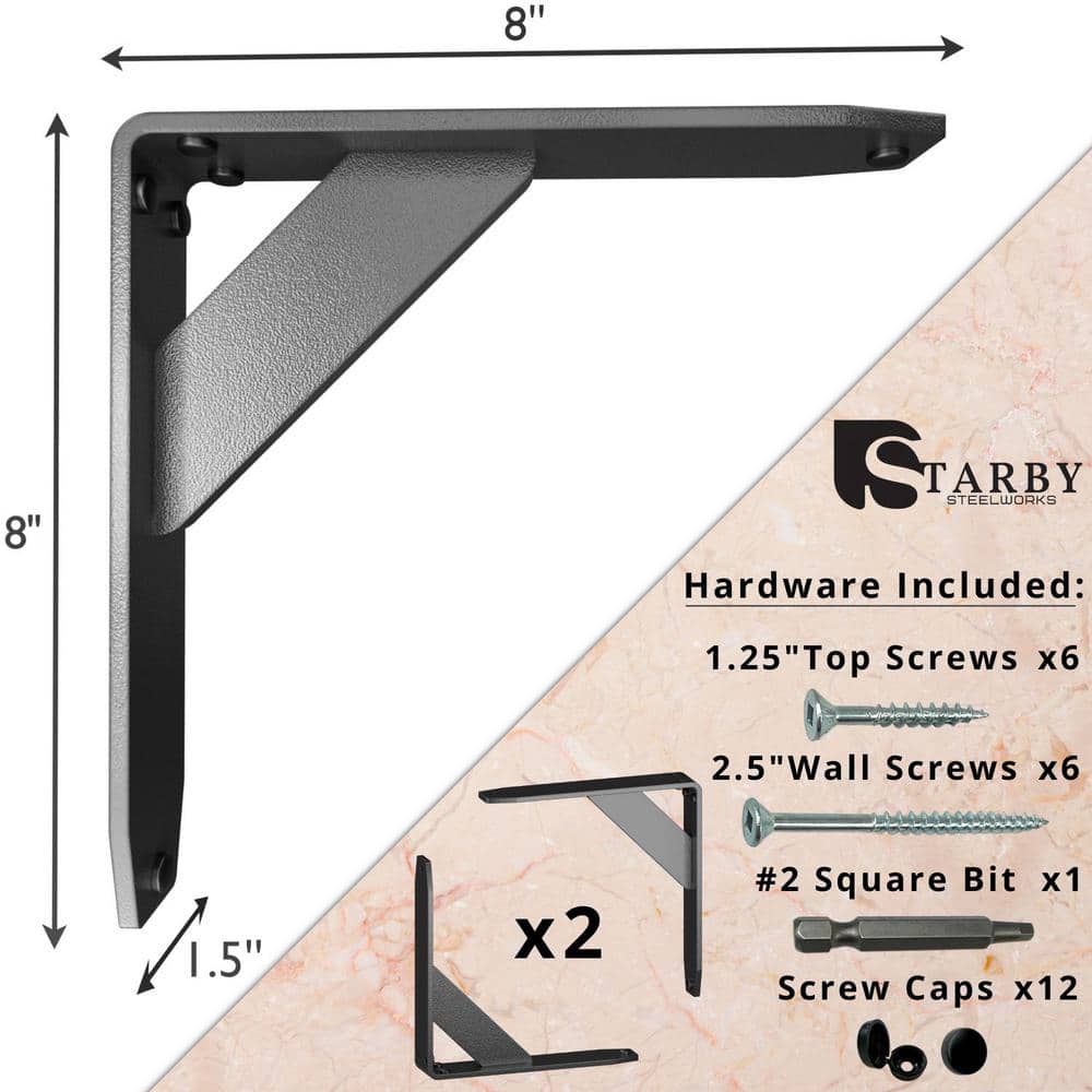 Jetstream 8 in. L Black Iron Heavy Duty Shelf Bracket (2-Pack)