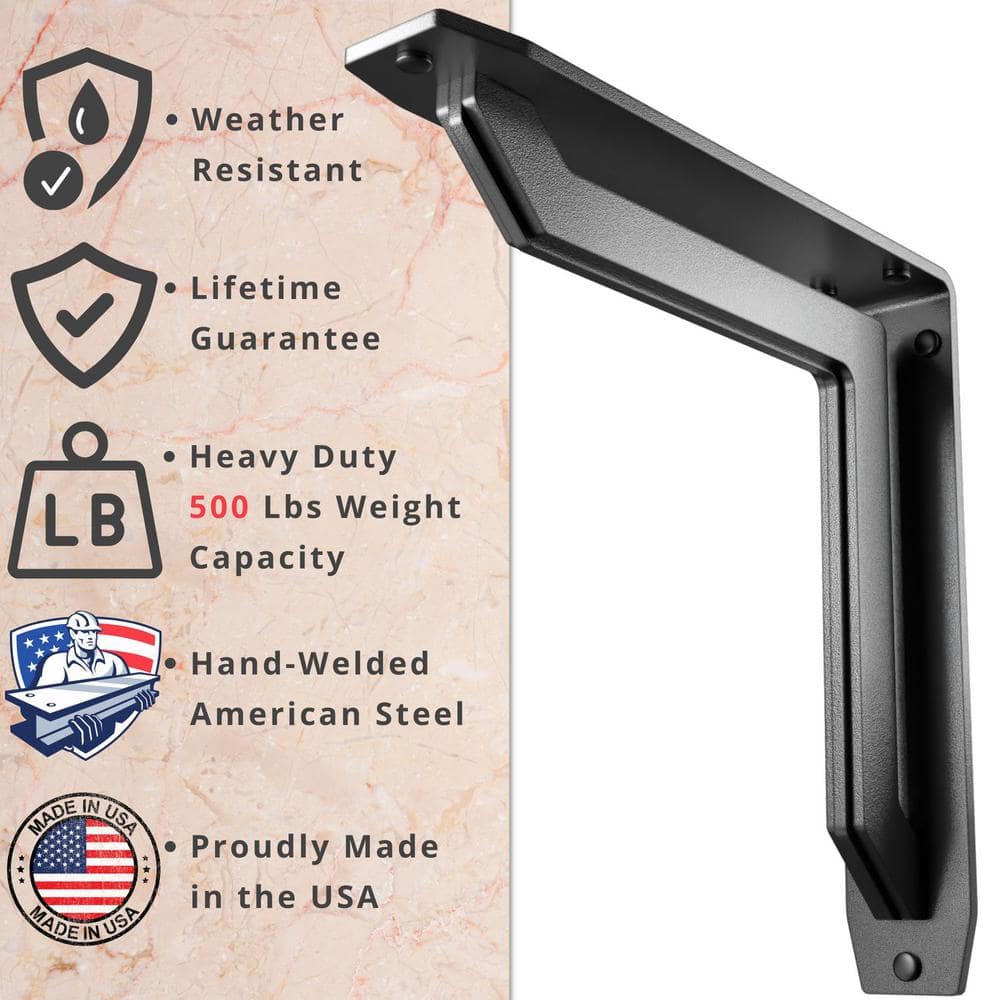 Lucca Designer 10 in. L Black Iron Decorative Heavy Duty Shelf Bracket (2-Pack)