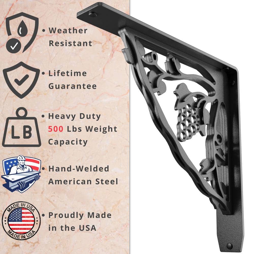 Madeira 12 in. L Black Iron Heavy Duty Shelf Bracket (2-Pack)