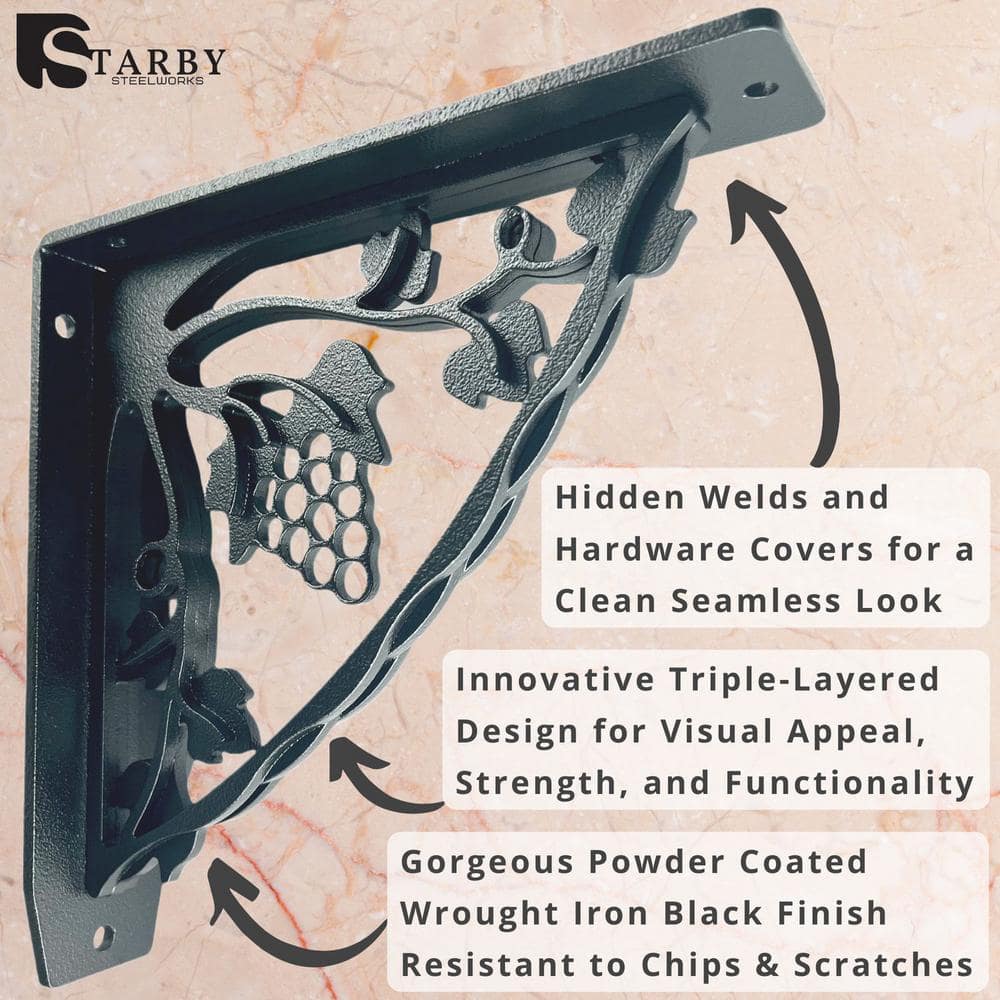 Madeira 8 in. L Black Iron Heavy Duty Shelf Bracket (2-Pack)