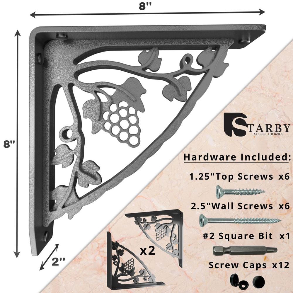 Madeira 8 in. L Black Iron Heavy Duty Shelf Bracket (2-Pack)