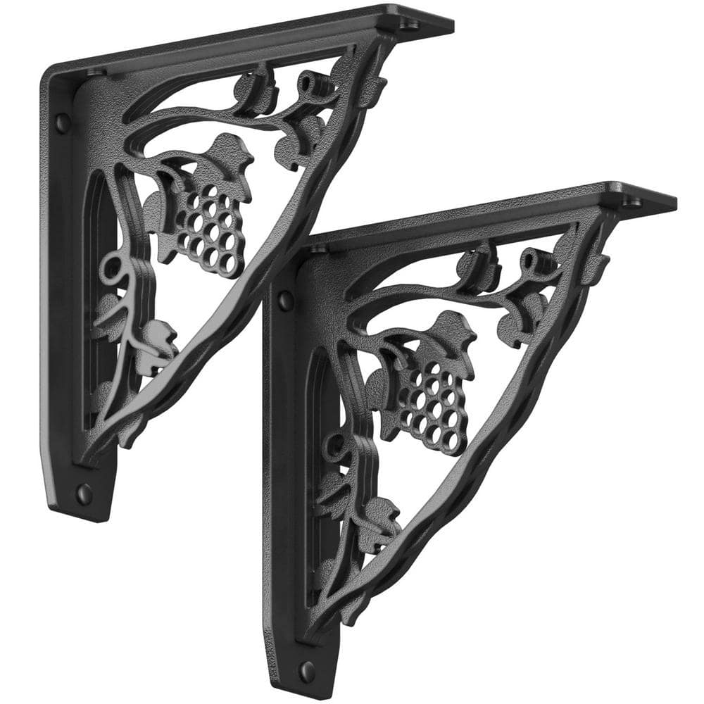 Madeira 8 in. L Black Iron Heavy Duty Shelf Bracket (2-Pack)