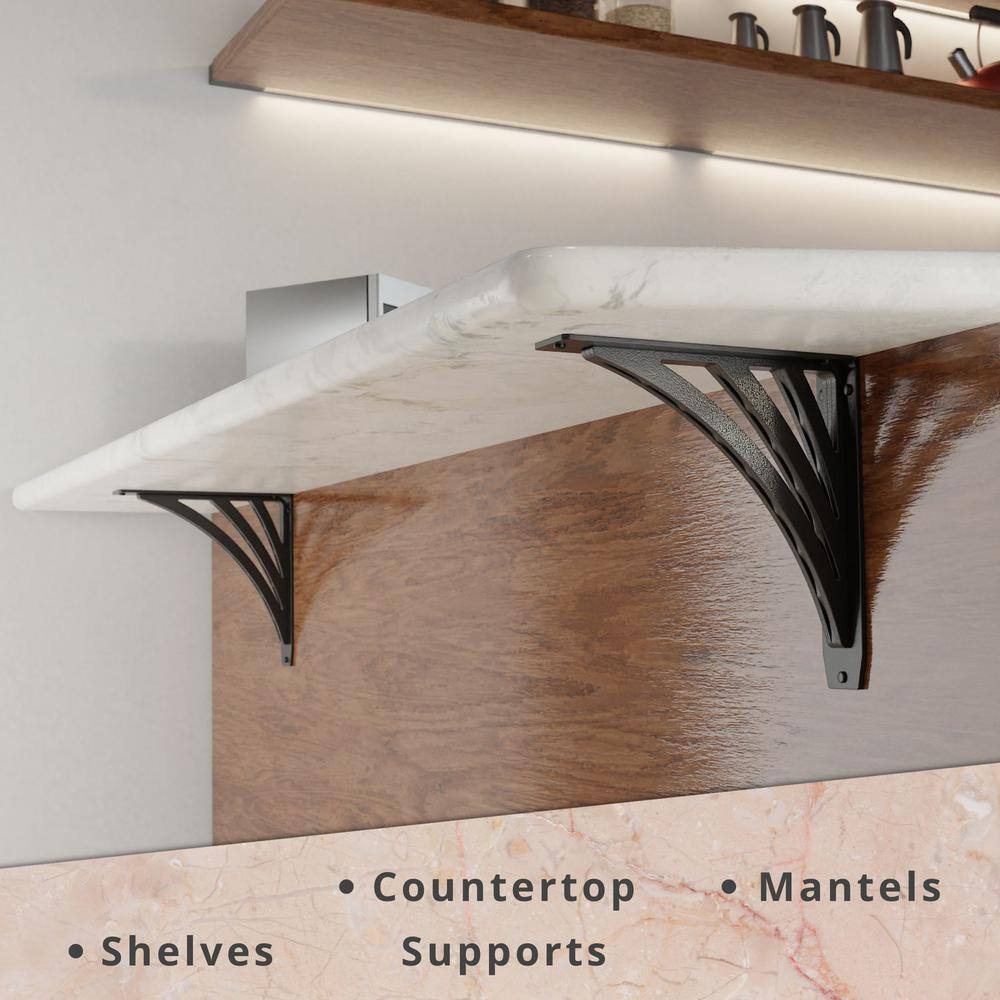 Ravenel Designer 10 in. L Black Iron Heavy Duty Shelf Bracket (2-Pack)