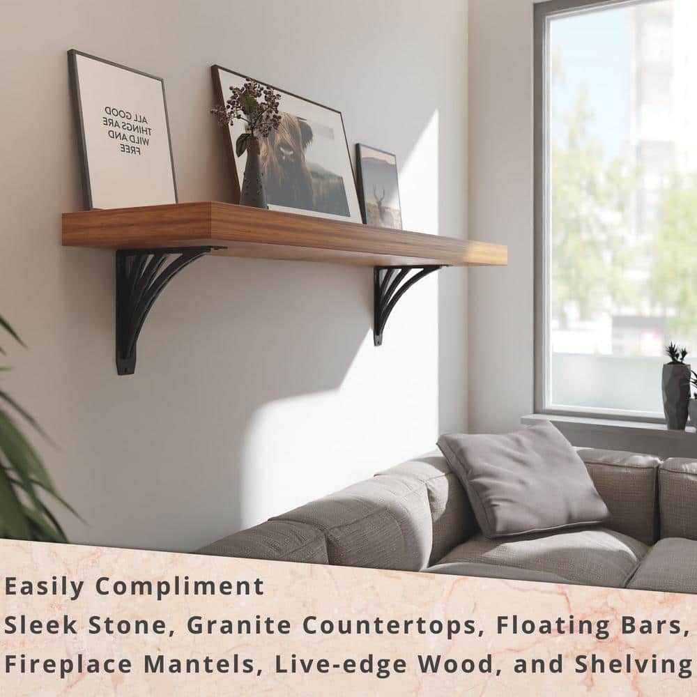 Ravenel Designer 10 in. L Black Iron Heavy Duty Shelf Bracket (2-Pack)