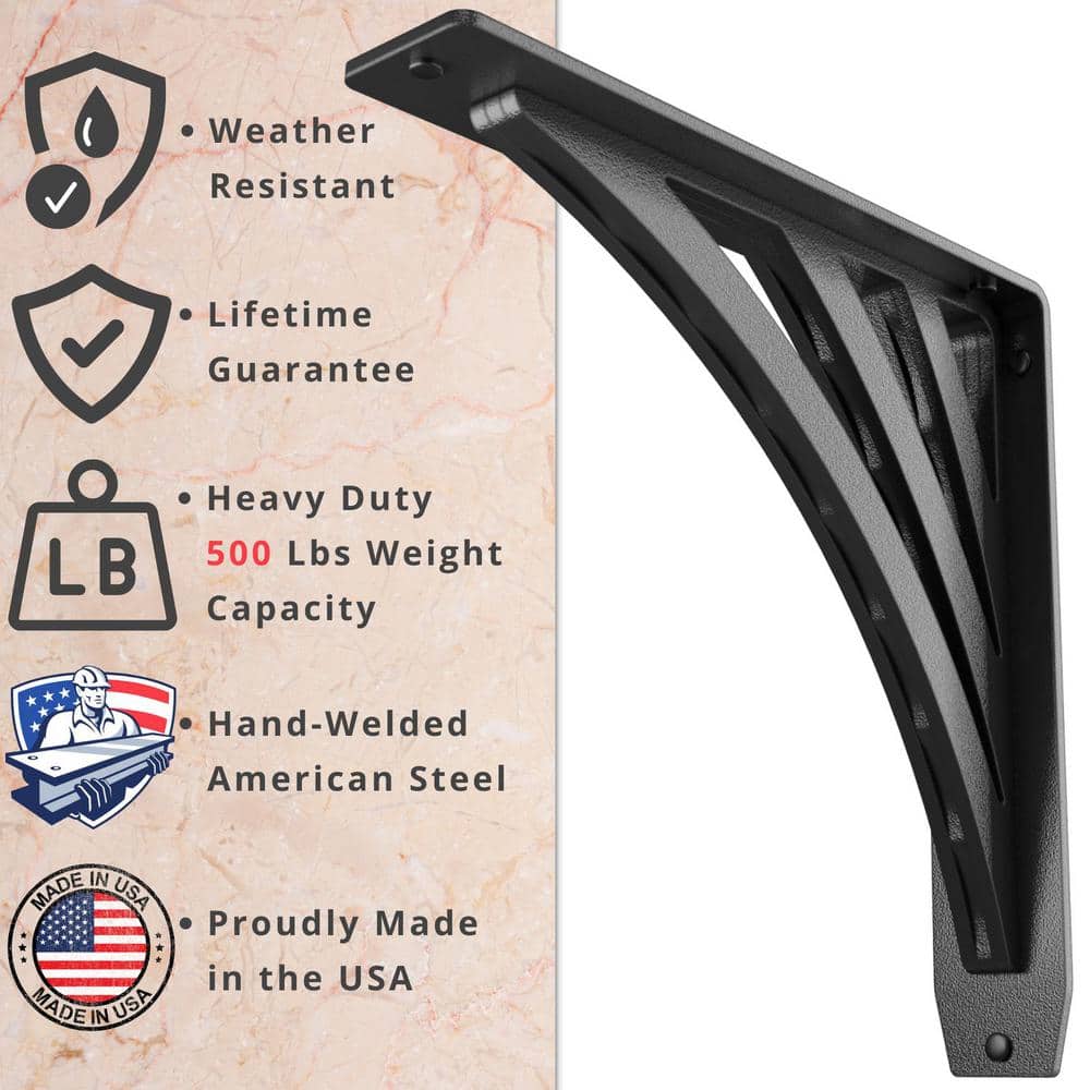 Ravenel Designer 10 in. L Black Iron Heavy Duty Shelf Bracket (2-Pack)