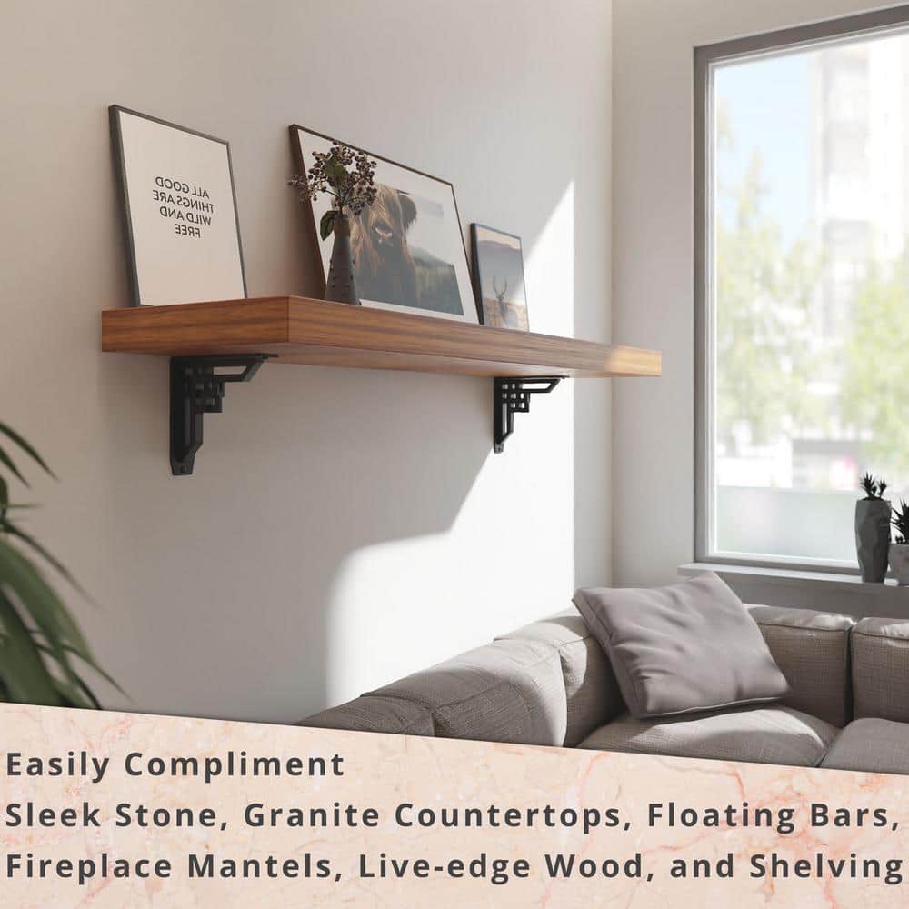 Rockville 8 in. L Black Iron Heavy Duty Shelf Bracket for Decorative Shelving (2-Pack)