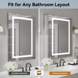 Simple Project 20 in. W x 30 in. H Rectangular Aluminum Light Medicine Cabinet with Mirror, Defogging, Mounted Recessed or Surface