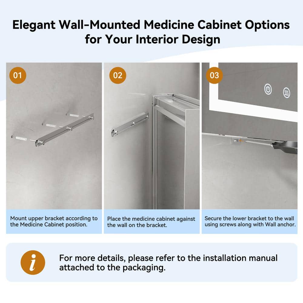 Simple Project 20 in. W x 30 in. H Rectangular Aluminum Light Medicine Cabinet with Mirror, Defogging, Mounted Recessed or Surface