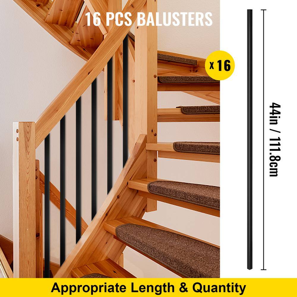 SKYSHALO Deck Balusters 16 Pack Metal Deck Spindles, 44 in. x 0.5 in. Staircase Baluster with Screws, Iron Deck Railing for Wood