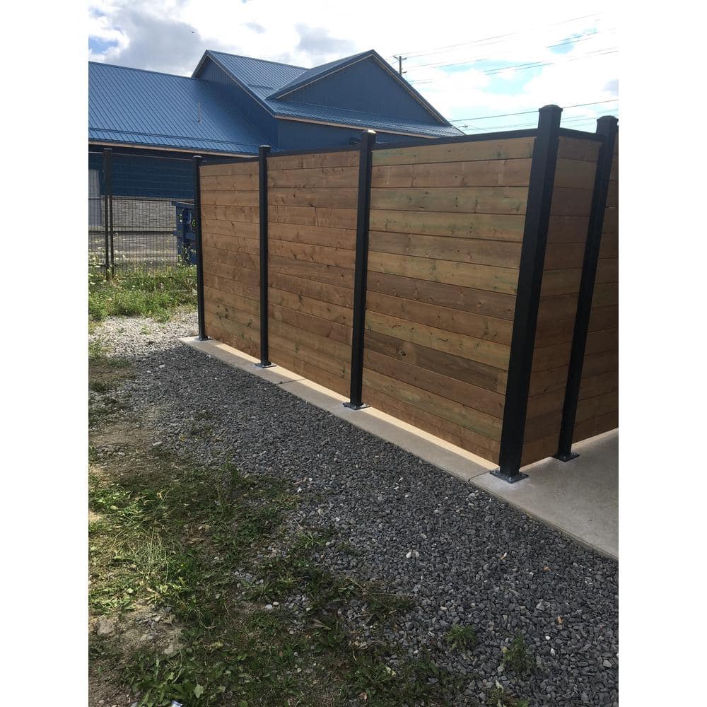 Slipfence 3 in. x 3 in. x 76 in. Black Powder Coated Aluminum Surface Mount Fence Post Includes Post Cap
