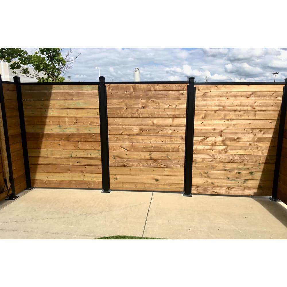 Slipfence 3 in. x 3 in. x 76 in. Black Powder Coated Aluminum Surface Mount Fence Post Includes Post Cap
