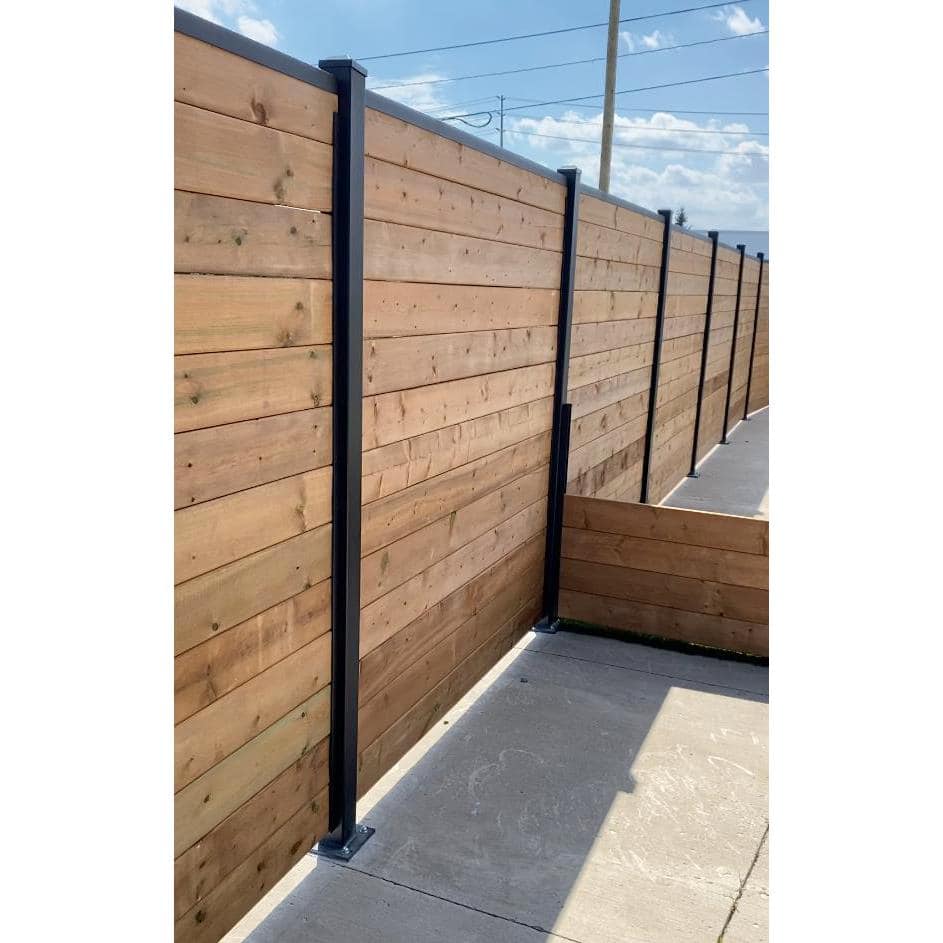 Slipfence 3 in. x 3 in. x 76 in. Black Powder Coated Aluminum Surface Mount Fence Post Includes Post Cap
