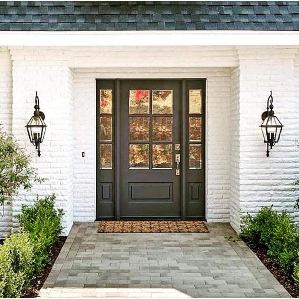 Krosswood Doors 36 in. x 80 in. Left-Hand 3/4 6-Lite Beveled Glass Black Stain Douglas Fir Prehung Front Door with Double Sidelites