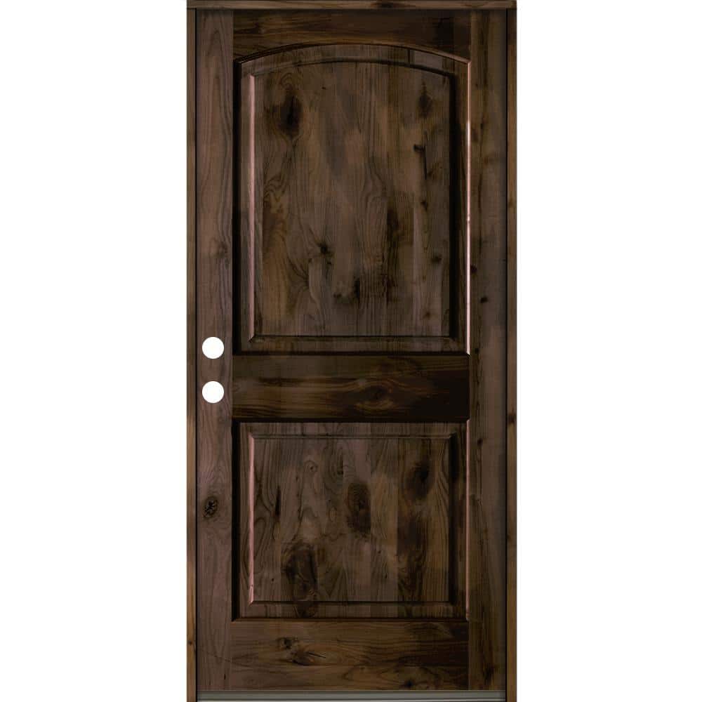 Krosswood Doors 30 in. x 80 in. Knotty Alder 2 Panel Right-Hand/Inswing Black Stain Wood Prehung Front Door