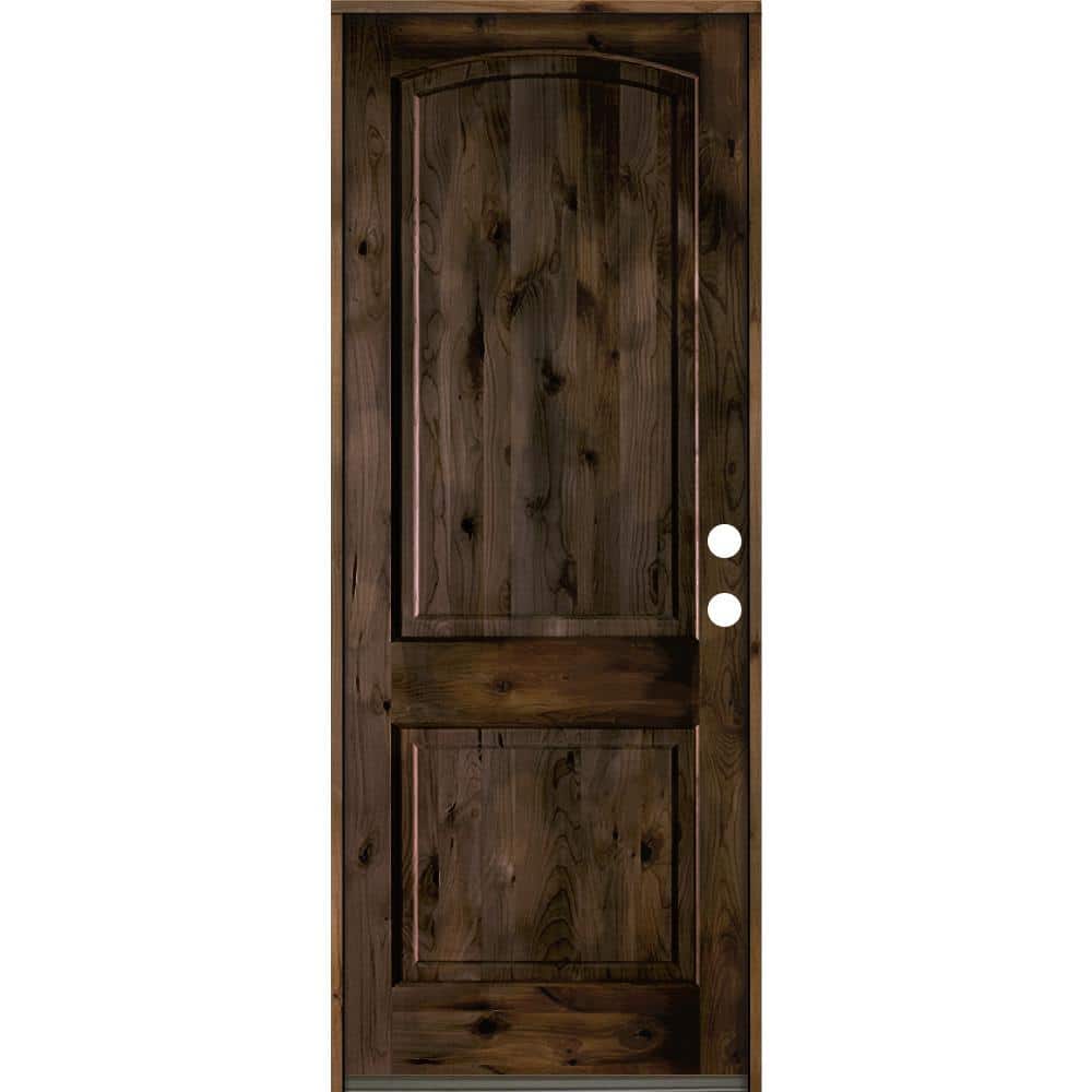 Krosswood Doors 30 in. x 96 in. Knotty Alder 2-Panel Left-Hand/Inswing Black Stain Wood Prehung Front Door