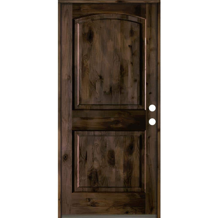 Krosswood Doors 32 in. x 80 in. Knotty Alder 2-Panel Left-Hand Inswing Black Stain Wood Prehung Front Door