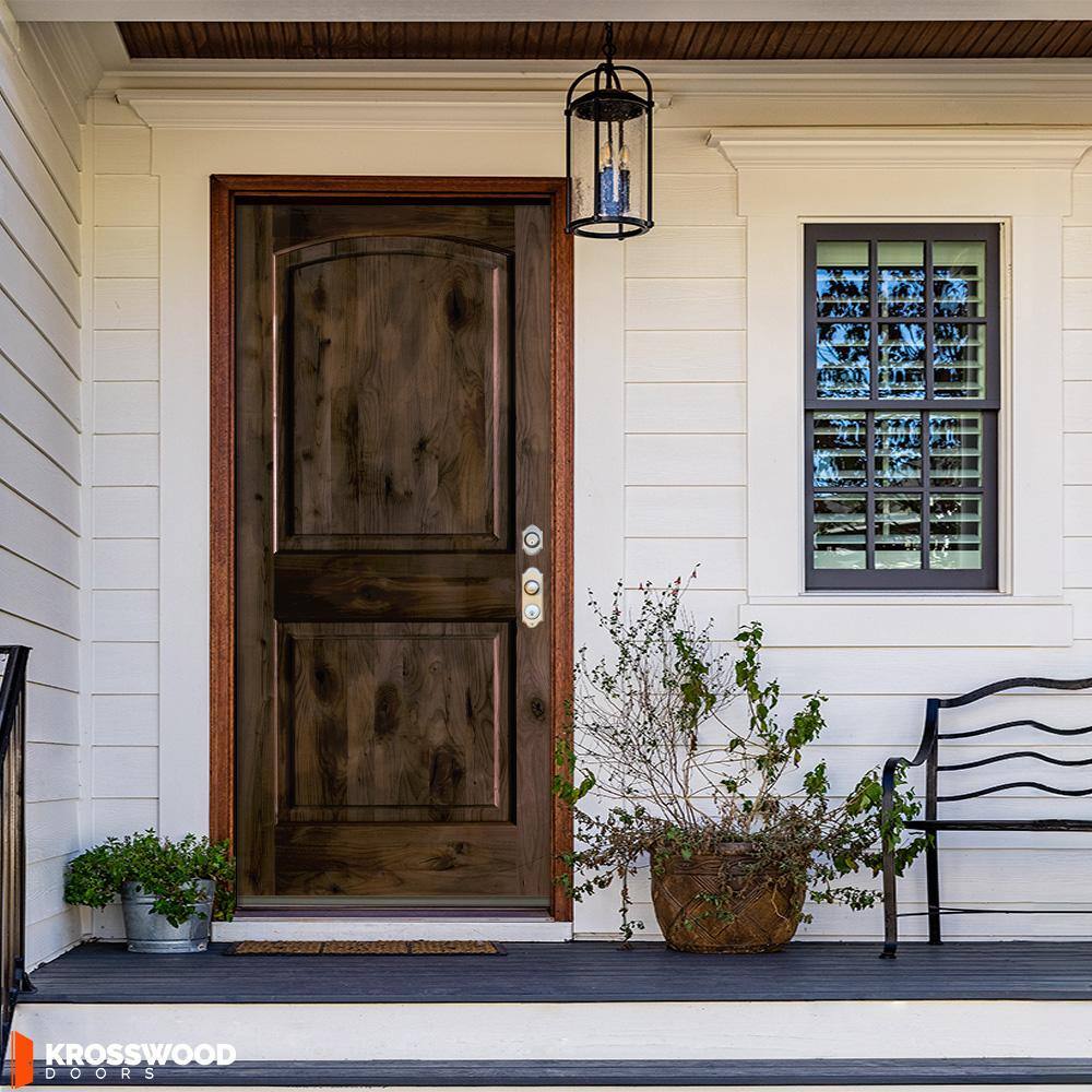 Krosswood Doors 36 in. x 80 in. Knotty Alder 2-Panel Left-Hand Inswing Black Stain Prehung Wood Front Door