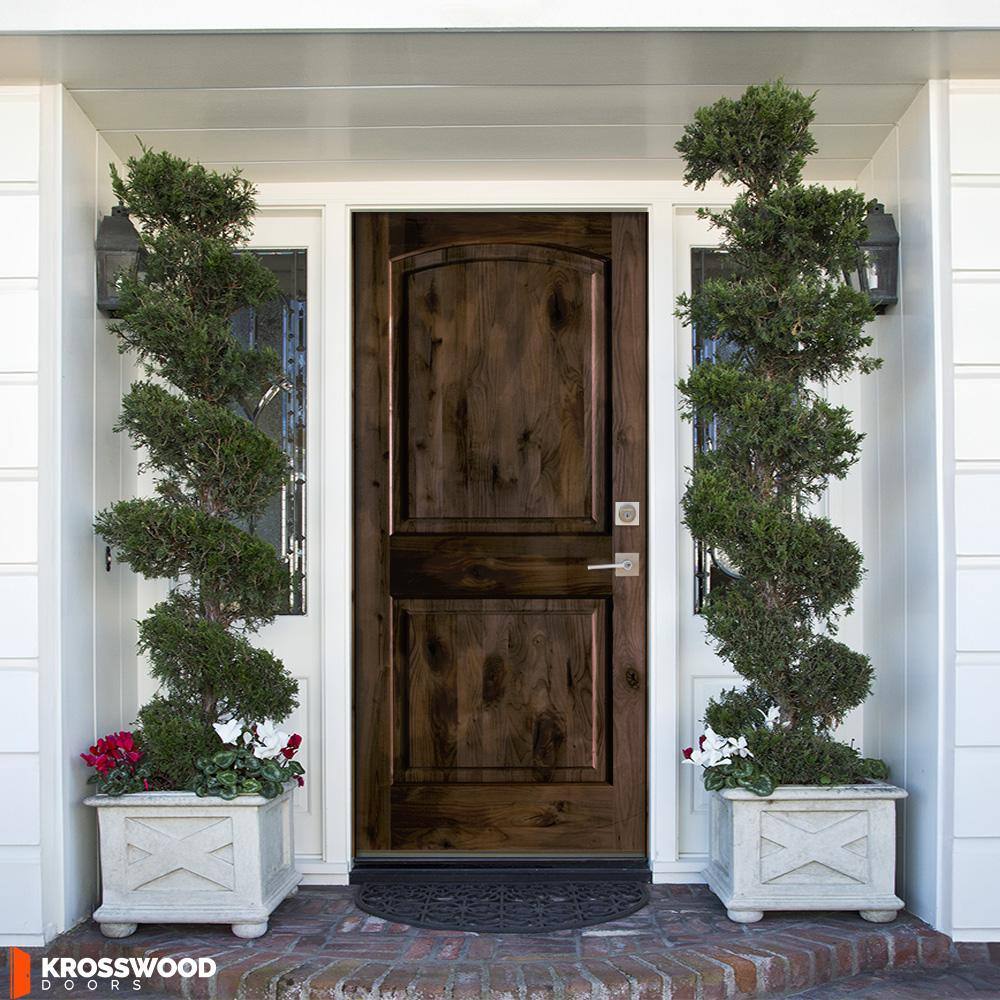 Krosswood Doors 36 in. x 80 in. Knotty Alder 2-Panel Left-Hand Inswing Black Stain Prehung Wood Front Door