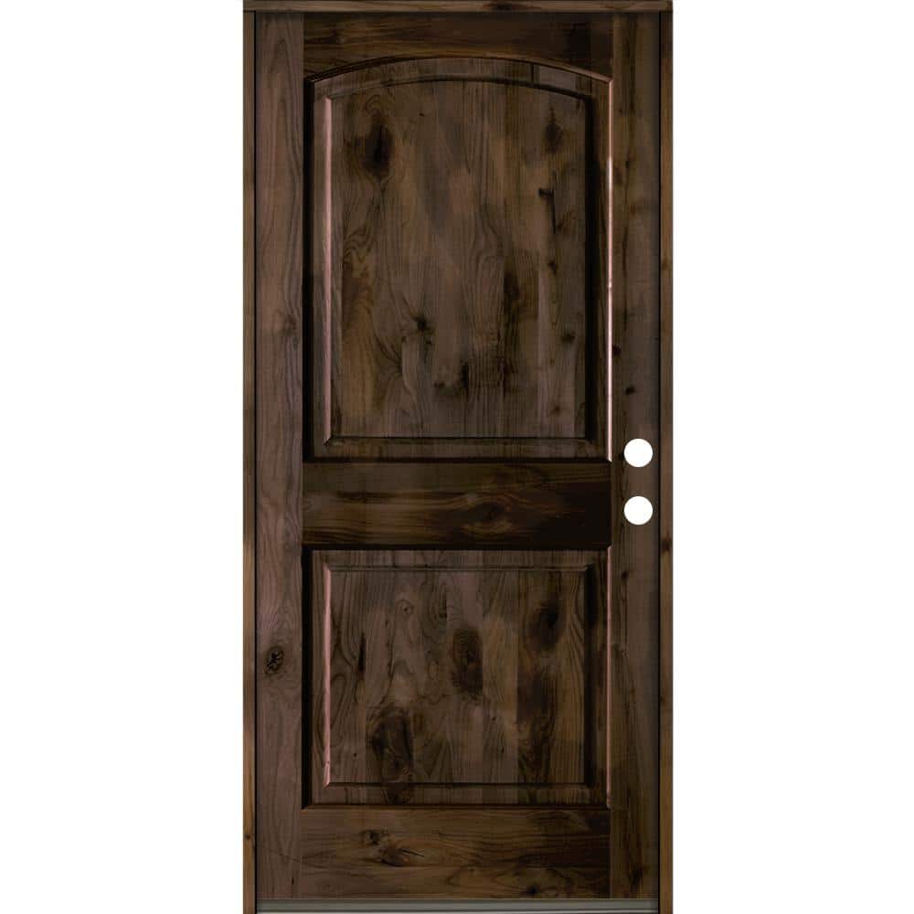 Krosswood Doors 36 in. x 80 in. Knotty Alder 2-Panel Left-Hand Inswing Black Stain Prehung Wood Front Door