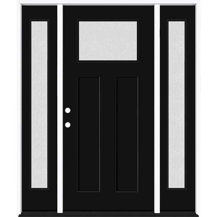 Steves & Sons Legacy Series Black Fiberglass Front Door with Two Sidelites, Left-Hand Inswing, Bronze Hinges — 64-1/2 in. x 81-1/2 in.