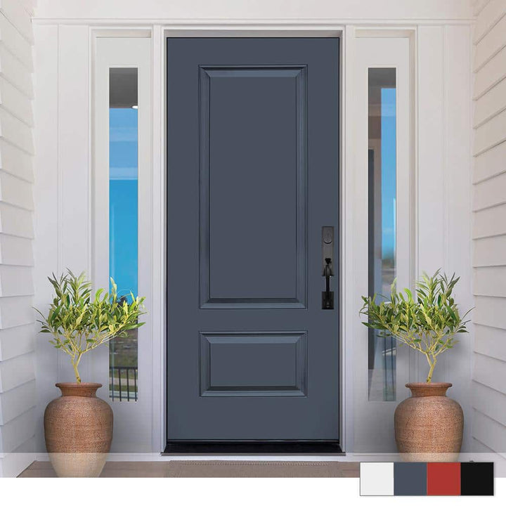 Steves & Sons Legacy Series 35 3/4 x 79 Primed Fiberglass Front Door, Single Left-Hand Inswing, Bronze Hinges