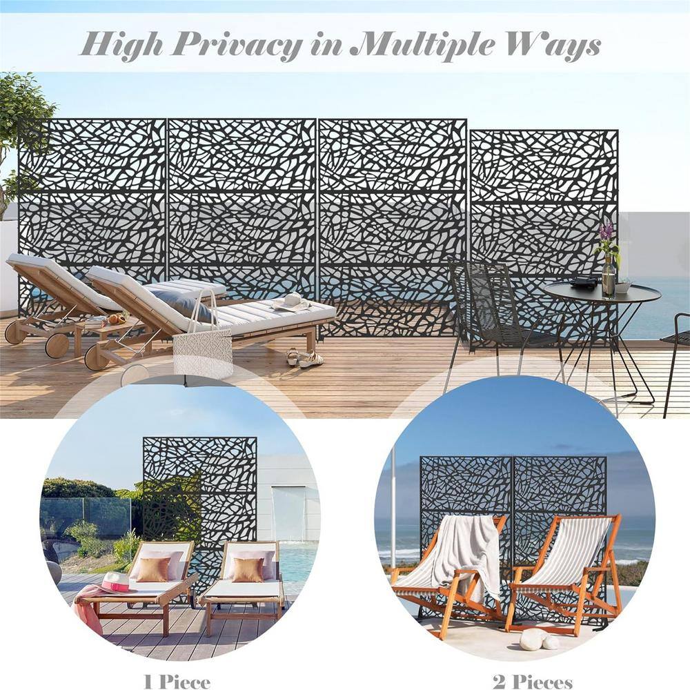 Sudzendf Black Mesh Shape Metal Privacy Screens and Panels with Free Standing, for Balcony Patio Garden, Room Divider