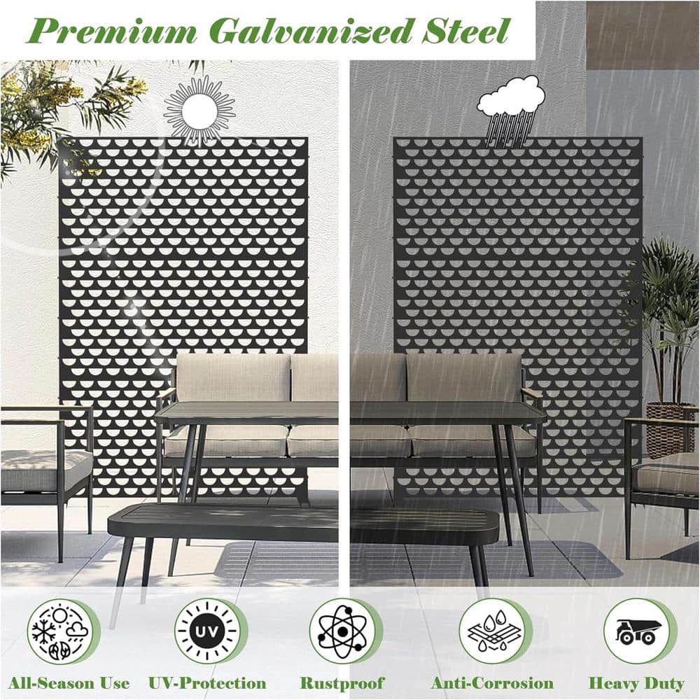 Sudzendf 5.9 ft. H x 4 ft. W 3-Panels Black Metal Freestanding Outdoor Privacy Screens for Balcony Patio Garden, Room Divider