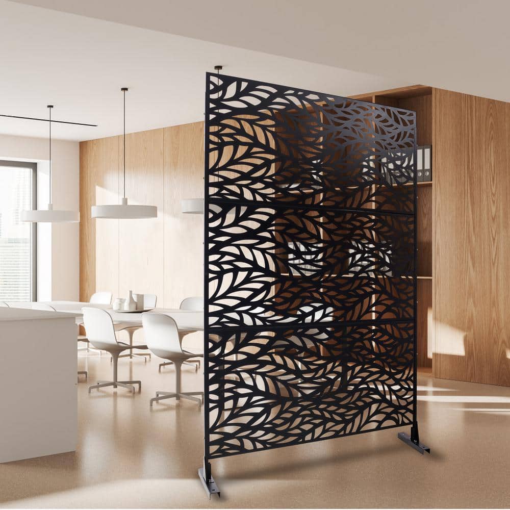 Sudzendf Outdoor and Indoor Freestanding Decorative Privacy Screen Metal Privacy Screen, Fence Panels in Black