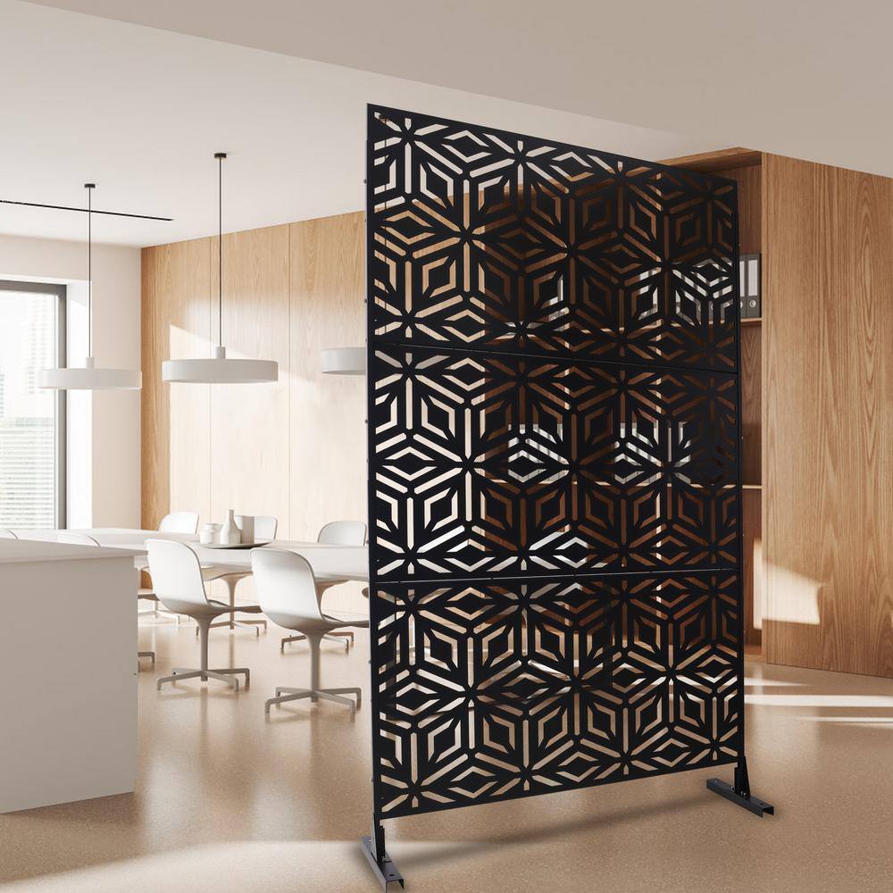 Sudzendf Outdoor and Indoor Freestanding Decorative Privacy Screen Metal Privacy Screen, Fence Panels in Black