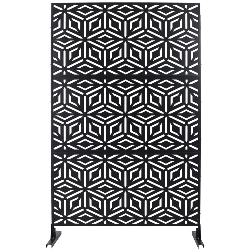 Sudzendf Outdoor and Indoor Freestanding Decorative Privacy Screen Metal Privacy Screen, Fence Panels in Black