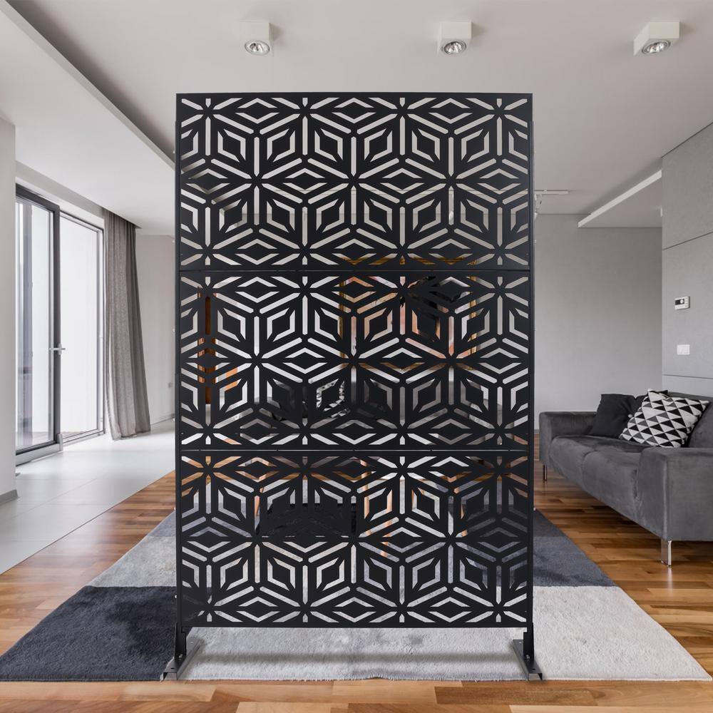 Sudzendf Outdoor and Indoor Freestanding Decorative Privacy Screen Metal Privacy Screen, Fence Panels in Black