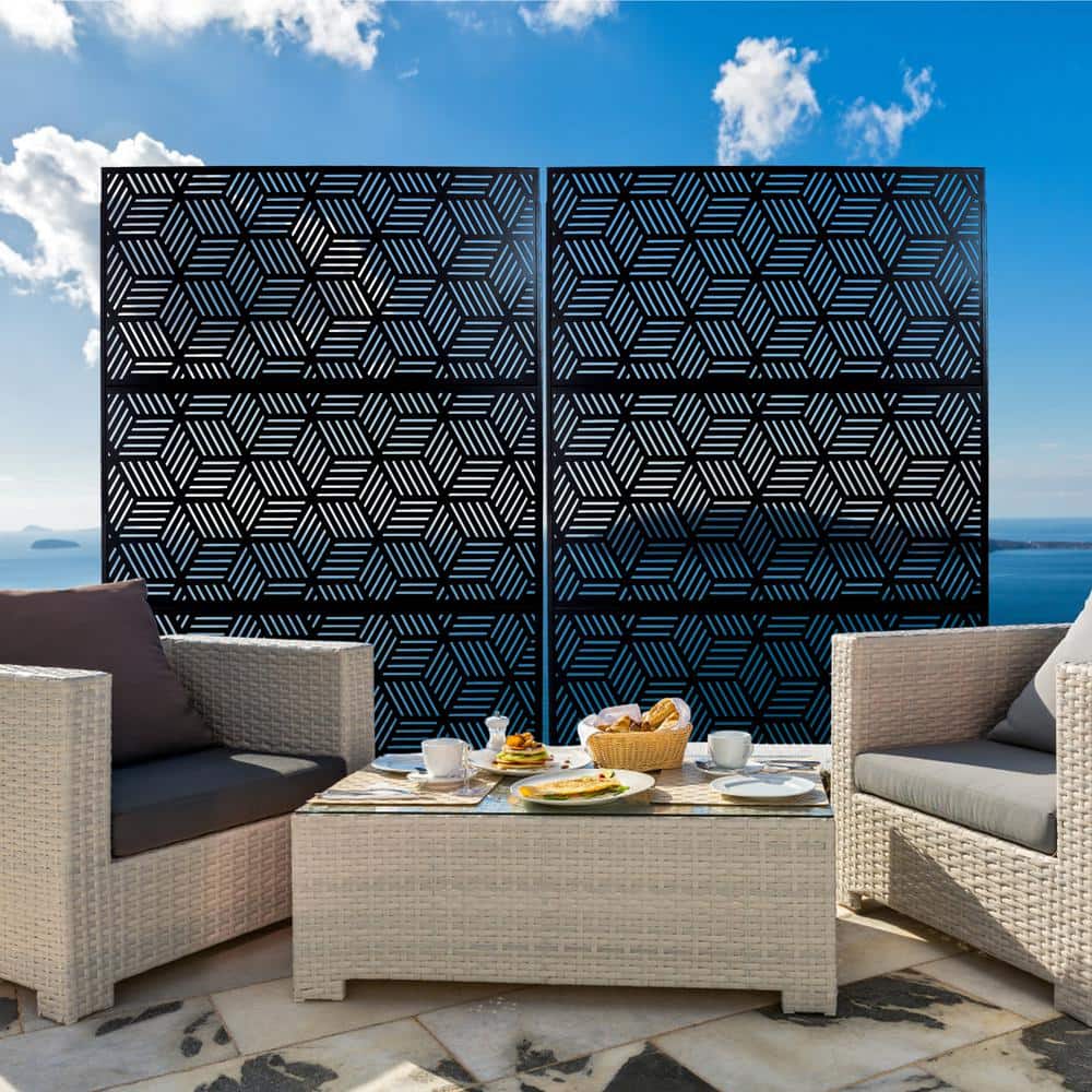 Sudzendf Outdoor and Indoor Freestanding Decorative Privacy Screen Metal Privacy Screen, Fence Panels in Black