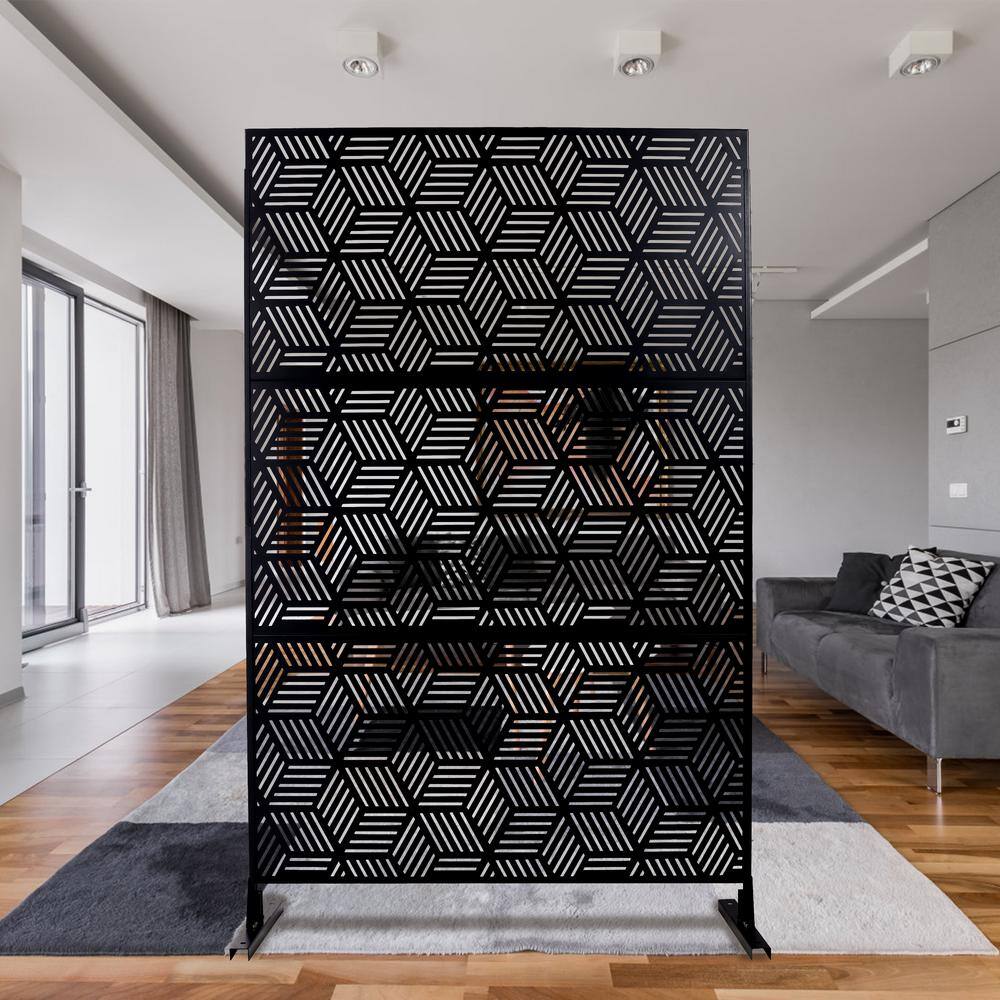 Sudzendf Outdoor and Indoor Freestanding Decorative Privacy Screen Metal Privacy Screen, Fence Panels in Black