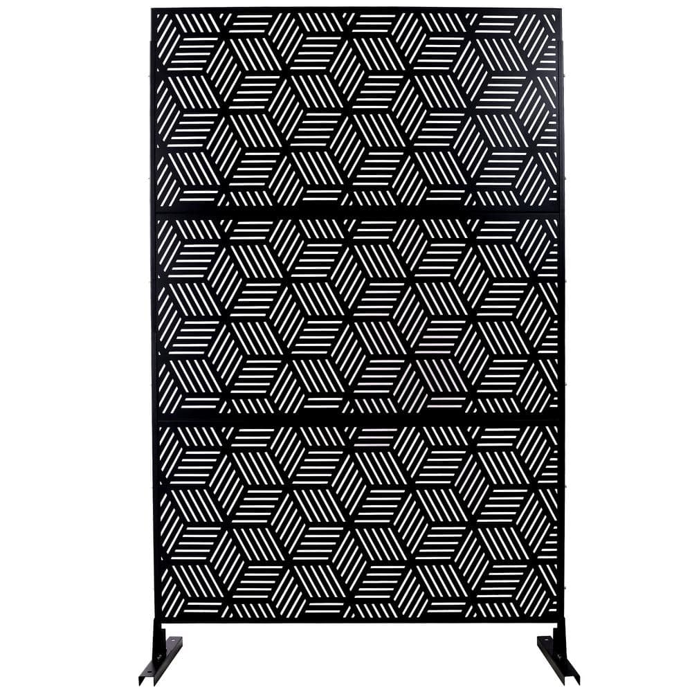 Sudzendf Outdoor and Indoor Freestanding Decorative Privacy Screen Metal Privacy Screen, Fence Panels in Black