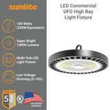 Sunlite 10.8 in. 250 Watt Equivalent Integrated LED Dimmable Black High Bay Light, 5000K