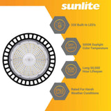 Sunlite 12.6 in. 450 Watt Equivalent Integrated LED Dimmable Black High Bay Light, 5000K