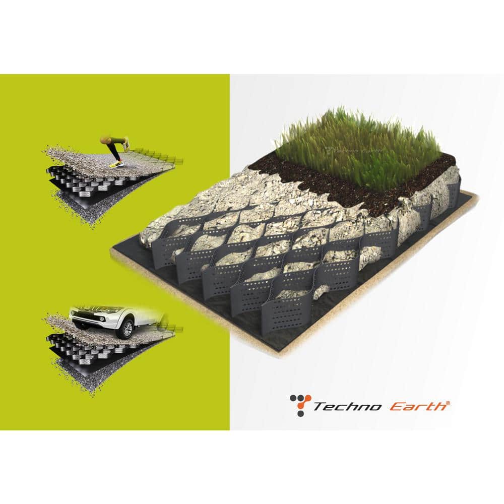 Techno Earth 9 ft. x 17 ft. x 2 inch Geocell Black Honeycomb Ground Grid HDPE Plastic Paver (160 sq. ft.)