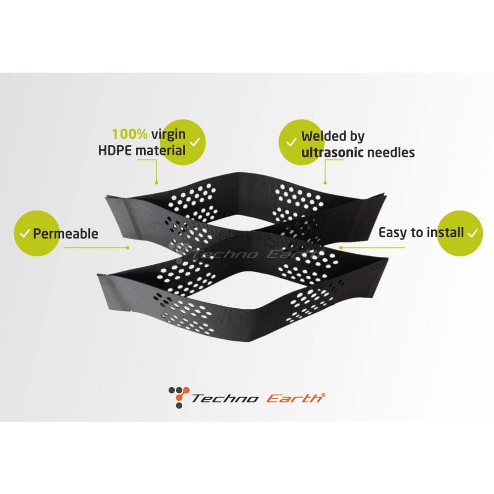 Techno Earth 9 ft. x 17 ft. x 2 inch Geocell Black Honeycomb Ground Grid HDPE Plastic Paver (160 sq. ft.)