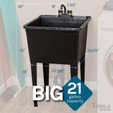 TEHILA 24.75 in. Black Thermoplastic Utility Sink with Matte Finish Faucet