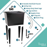 TEHILA 24.75 in. Black Thermoplastic Utility Sink with Matte Finish Faucet