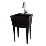 TEHILA 19 Gal. Black Utility Sink Set with Chrome High-Arc Pull-Down Faucet