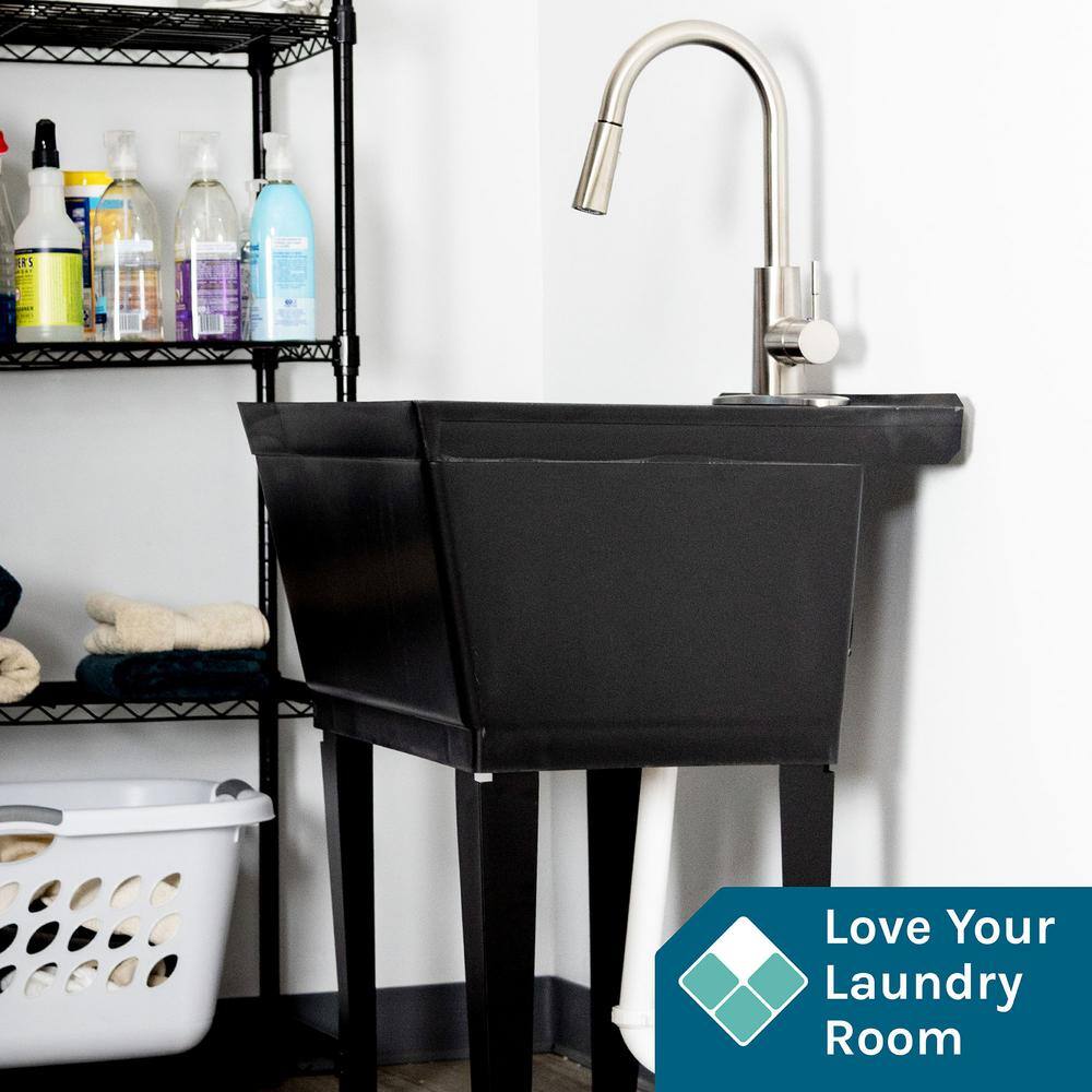 TEHILA Complete 19 Gal. Black Utility Sink with Pull-Down Faucet