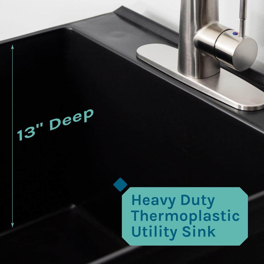 TEHILA Complete 19 Gal. Black Utility Sink with Pull-Down Faucet