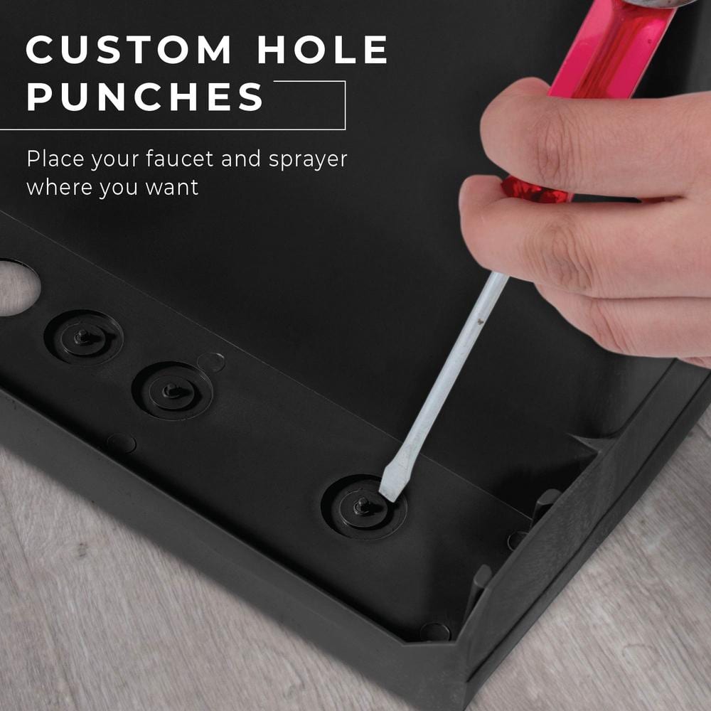 TEHILA Black Thermoplastic Floor-Mount Utility Sink with High-Arc Matte Black Coil Pull-Down Faucet