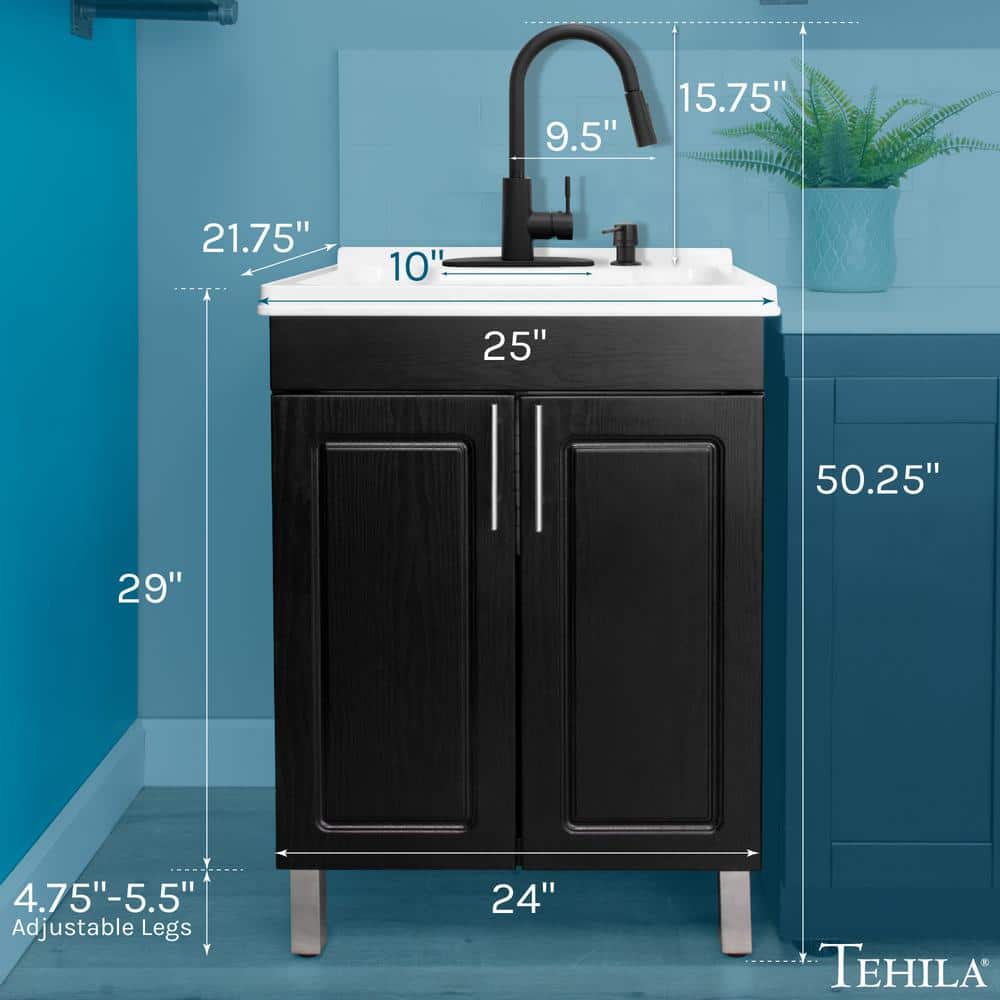 TEHILA 18 Gallon Freestanding Laundry Sink with Black Faucet & Cabinet