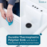 TEHILA 18 Gallons 21.75 in. x 25 in. Thermoplastic Drop-in Laundry Sink with Black Faucet, Black Cabinet, and Soap Dispenser