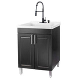 TEHILA 18 Gallons 21.75 in. x 25 in. Thermoplastic Drop-in Laundry Sink with Black Faucet, Black Cabinet, and Soap Dispenser