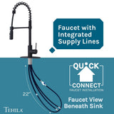 TEHILA 18 Gallons 21.75 in. x 25 in. Thermoplastic Drop-in Laundry Sink with Black Faucet, Black Cabinet, and Soap Dispenser