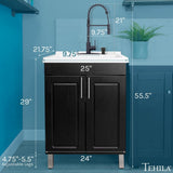 TEHILA 18 Gallons 21.75 in. x 25 in. Thermoplastic Drop-in Laundry Sink with Black Faucet, Black Cabinet, and Soap Dispenser